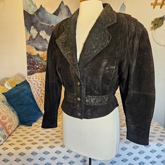 Vintage GIII Black Leather Jacket Size Small Cropped Boho Moto Style Womens - Picture 3 of 11